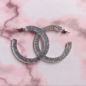 Silver Fun Plastic Glitter Hoop Earrings